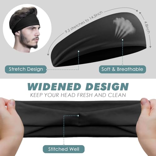 Sweatbands Sports Headband for Men & Women, Moisture Wicking Hairband Athletic Towel Headbands Cotton Head Sweat Bands for Running, Cycling, Yoga, Spa - color: C-5PCS-Black, White, Gray, Dark Blue, Green
