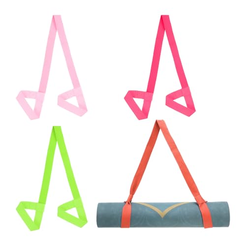 PATIKIL Yoga Mat Strap Adjustable Yoga Mat Carrier Straps Sling Cotton Anti Slip Mat Holder Stretching Band for Exercise - color: Pink/Fuchsia/Lime Green/Coral Pink