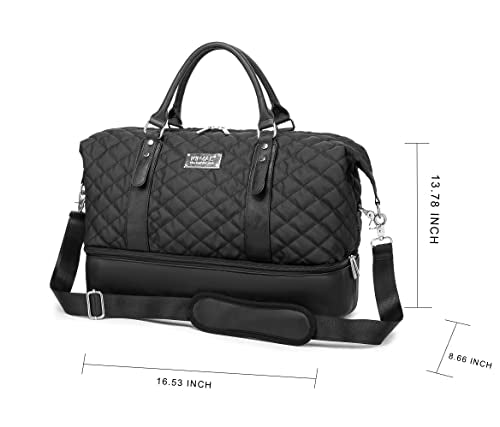Kinmac Women's Travel Duffel Bag,Sports Gym Yoga Duffel Bag Weekender Overnight Totes Bag (Black Embroider) - color: Black Embroider