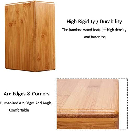 Bamboo Yoga Block (2 PCS), Bamboo Handstand Block,Support Brick to Deepen Poses, Improve Strength and Aid Balance and Flexibility