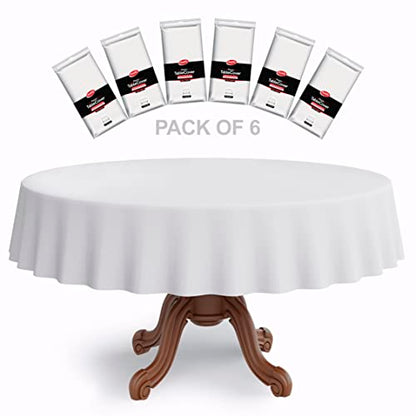 Neatiffy 84 Inch 6 Pack Round Plastic Table Cloth | Tablecloths for Picnic, Party, Banquet, Birthdays | Waterproof Disposable/Reusable Table Cover - White Round - color: Round_white