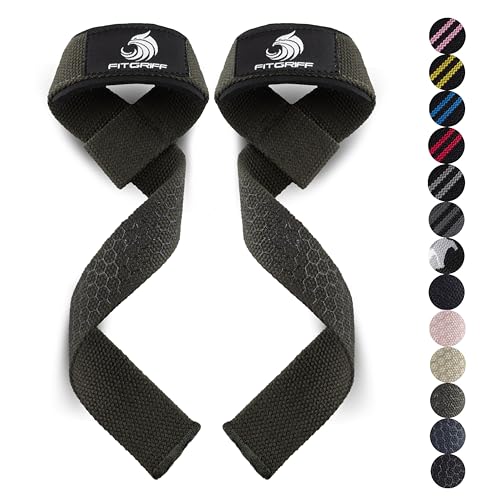 Fitgriff® Lifting Wrist Straps for Weightlifting, Gym, Deadlift, Workout (Made of Premium Cotton & Padded) - Men & Women - color: Army Green (Grip), size: Standard (above 6.3' Wrist)