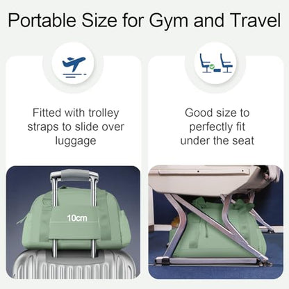 Mini Gym Bag for Women Girls Small Gym Tote Bag with Wet Compartment Waterproof Travel Duffle Bag Cute Workout Sport Bag - color: Green Tea-14in