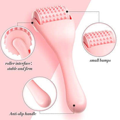 Tondiamo 2 Pcs Muscle Roller Portable Small Silicone Massager Roller Deep Tissue Muscle Massage Stick Cellulite Remover Scar Tissue Massager for Relief Face Neck Arm Back Leg(Pink,Silicone) - color: Pink, style: Silicone