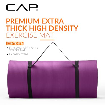 CAP Barbell 1-Inch High Density Exercise Yoga Mat with Strap | Multiple Colors - color: Wine