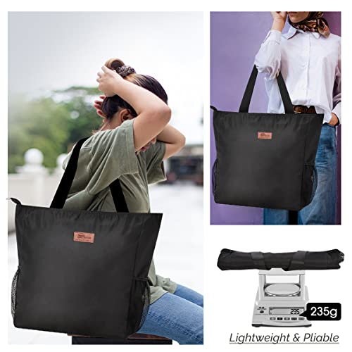 Buringer Large Waterproof Beach Bag for Women Sandproof Tote Bag with Zipper and Pockets Pool Bag for Travel Gym Vacation - color: Black