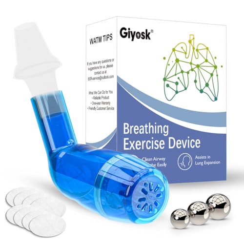 Giyosk Breathing Exercise Device for Lungs, Mucus Removal Flutter, Flutter Valve Mucus Removal Device with A Set of Accessories, Breathing Trainer for Lung Cleanse(Blue) - color: Blue-a