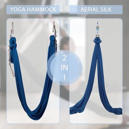 Aerial Silks Yoga Swing Set, Fitness Aerial Yoga Kit | Anti-Gravity Flight Aerial Yoga Hammock Kit; Low/Non Stretch Nylon Tricot Fabric; For Fitness & Dance; Hardware Included - color: Navy
