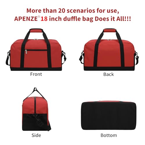 Apenze Small Gym Bag 18 inch Carry On Duffel Bag for Weekender Travel - Red - color: Red, size: 18inch