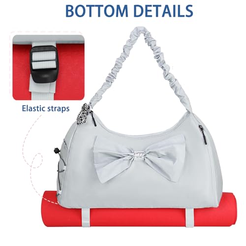 LARIPOP Yoga Bag for Women, Gym Duffel Bag with Shoe Compartment, Wet Dry Separate Pocket, Adjustable Yoga Mat Holder, Travel Weekender Carry On Overnight Bag - color: Grey