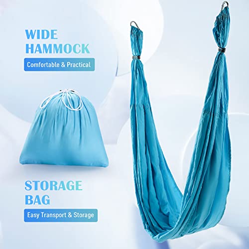 ZELUS Aerial Yoga Swing Sling Strong Yoga Hammock Kit Set Trapeze Inversion Equipment Include 2 Extensions Straps and Ceiling Mounting Kit - color: Blue