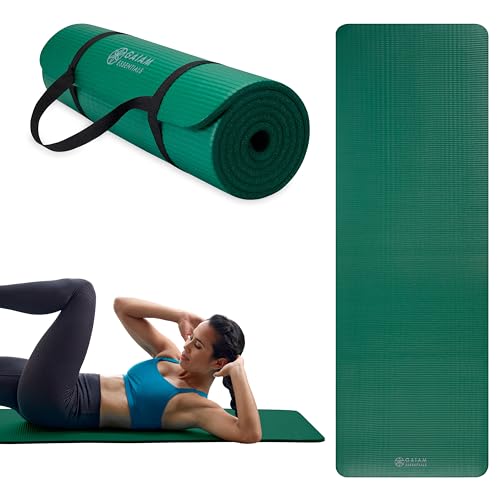 Gaiam Thick Yoga Mat, Exercise & Fitness Mat with Easy-Cinch Carrying Strap | Non-Slip NBR Foam | Joint Cushioning | Yoga, Pilates, Fitness & Floor Workouts | 72"L x 24"W - color: Green, size: 2/5" (10MM)