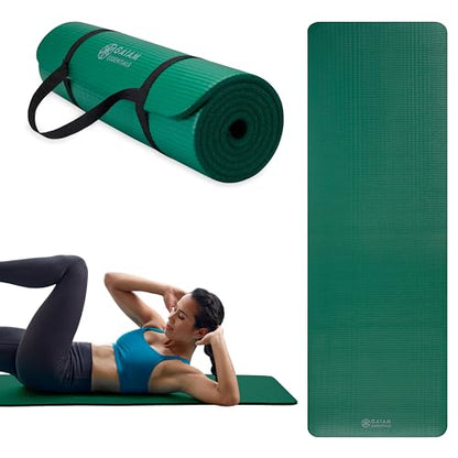 Gaiam Thick Yoga Mat, Exercise & Fitness Mat with Easy-Cinch Carrying Strap - color: Green, size: 2/5" (10MM)