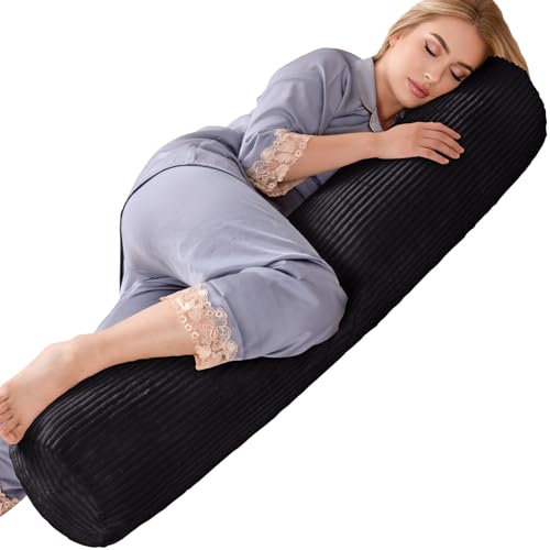 1 MIDDLE ONE Body Pillow for Adults, Long Bolster Pillow for Bed, Decorative Round Roll Hug Pillow with Corduroy Cover (Black, 47x7.87 Inch) - color: Black (Corduroy), size: 47 inch