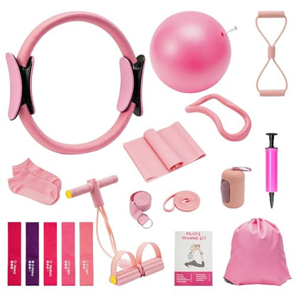 Pilates Kit for Home Workouts, Pilates Workout Sets for Women | Pilates Kit with Pilates Ring&Ball, Grip Socks, 10-50 LB Resistance Band, Portable Cooling Towel, Carage bag, Workout Guide