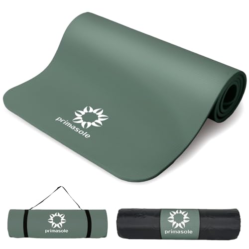 Primasole Thick Yoga Mat, 1/2-Inch Extra Thick NBR Mat with Enhanced Stability - Textured Design, Lightweight Mat with Carrying Strap & Case for Yoga, Pilates, Gym & Home Use (Dark green Colors)