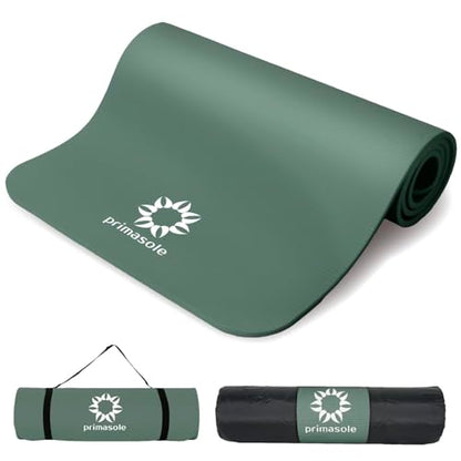 Primasole Thick Yoga Mat, 1/2-Inch Extra Thick NBR Mat with Enhanced Stability - Textured Design, Lightweight Mat with Carrying Strap & Case for Yoga, Pilates, Gym & Home Use (Dark green Colors)
