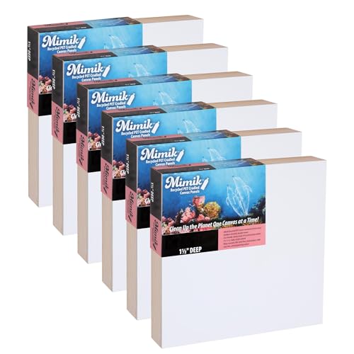 Creative Mark Mimik Recycled PET Cradled Canvas Panel 1-1/2" Depth- 6x6" Pack of 6 - Medium-Textured Painting Board for Eco-Conscious Artists, 14.11 oz Triple-Acrylic-Primed Weight - size: 6x6" Pack of 6