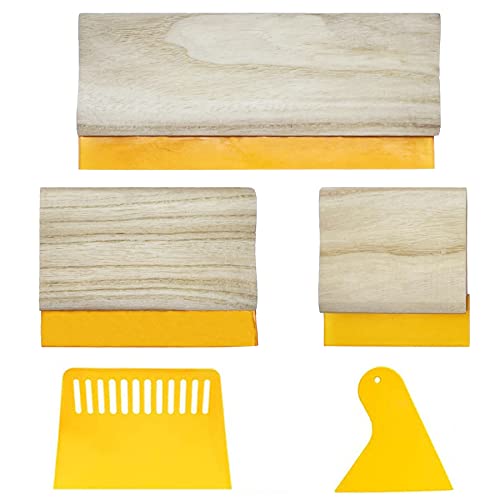 Cayway 5 PCS Screen Printing Squeegees, Durable, Abrasion-Resistant, Water- and Oil-Resistant Dual-Purpose Screen Printing Scraper with Wooden Handle