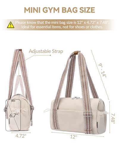 Small Gym Bag for Women Mini Duffle Bag with Guitar Strap, Lightweight Waterproof Cute Tote with Wet Compartment for Girls Workout Sport Travel, Beige - color: Beige-straps