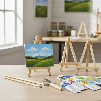 4 PCS Mini Wood Display Easels Wooden Small Tabletop Tripod Easels for Displaying Art Craft Canvas Paintings Easel Small Easel for Offices Photos Canvas Paintings Crafts