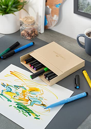 Faber-Castell Art & Graphic Pitt Artist Pen Brush India Ink Pen, Multicoloured, Studio Box Of 12, For Art, Craft, Drawing, Sketching, Home, School, University, Colouring