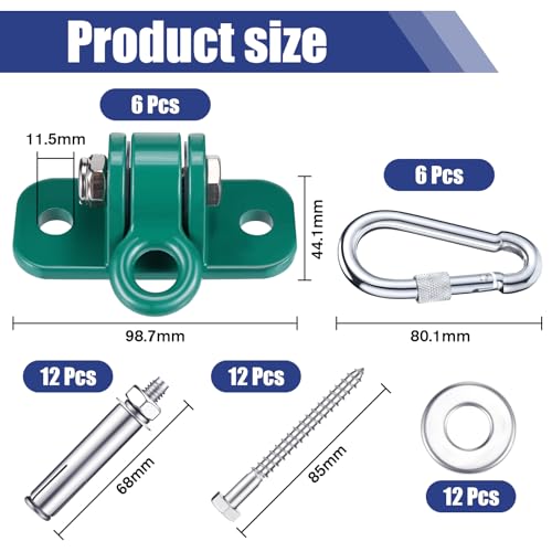 Tandefio 6 Sets of Robust Swing Hangers for Wooden Concrete Set with Swing Hooks Screws Bolts Washers Swingset Accessories for Porch Patio Yoga Indoor Outdoor, Over 1800 lb Capacity (Green) - color: Green