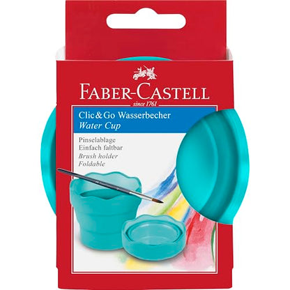 Faber-Castell Clic & Go Portable Paint Water Cup with Brush Holder, Turquoise - Collapsible Paint Brush Cleaner Rinse Cup, Travel Friendly Painting Accessories - size: 1 Count (Pack of 1)