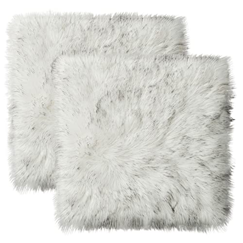 Softlife White Faux Fur Sheepskin Chair Cover 2 PCs Seat Cushion Pad Super Soft Area Rugs for Living Bedroom Sofa Dorm (1.6ft x 1.6ft, White-Grey Tip) - color: White-grey Tip-2pcs