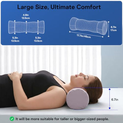 Neck Roll Pillow - Cooling Cover Round Neck Pillow for Sleeping - Memory Foam Cervical Roll Pillow - Ergonomic Bolster Pillow for Neck, Leg, Back, Yoga, Relaxing (Blue Purple) - color: Blue Purple