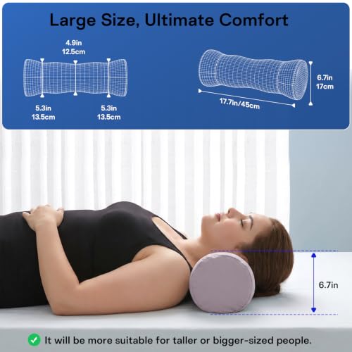 Neck Roll Pillow - Cooling Cover Round Neck Pillow for Sleeping - Memory Foam Cervical Roll Pillow - Ergonomic Bolster Pillow for Neck, Leg, Back, Yoga, Relaxing (Blue Purple) - color: Blue Purple
