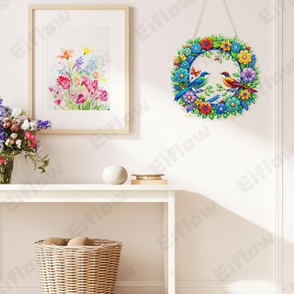 Eiflow Acrylic Diamond Art Hanging Kit for Adults, DIY Diamonds Painting Door Hanger Board Kit, Special Crystal Diamond Art Painting Pendant Ornament (Wreath) - color: Wreath