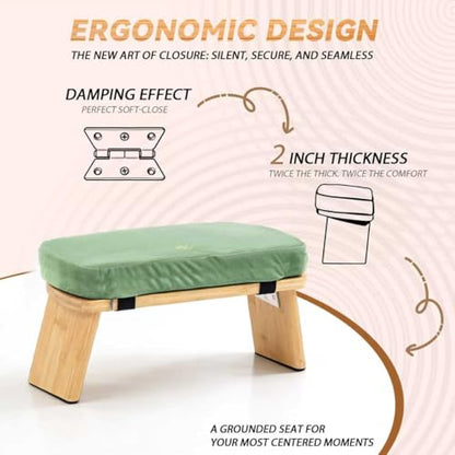 Bamboo Meditation Bench, Foldable Prayer Stool (Green) | Meditation Kneeling Bench, Seiza Prayer Bench, Prayer Bench with Meditation Cushion, Kneeling Prayer Stool for Home - color: Green