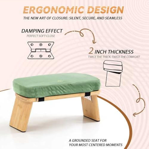 Bamboo Meditation Bench, Foldable Prayer Stool (Green) - color: Green