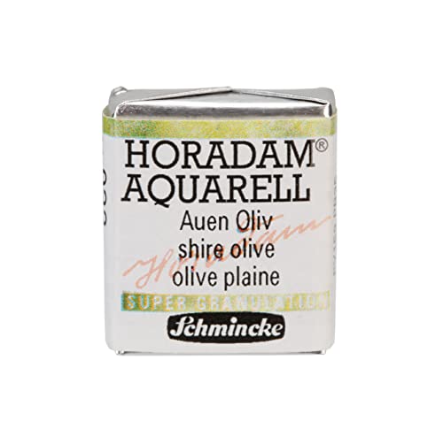 Schmincke - HORADAM® AQUARELL, Super Granulation, 14 932 044 Shire Olive, 1/2 Pans, Very Strong granulating Colors, Finest, Super granulating Watercolors - color: 932 shire olive