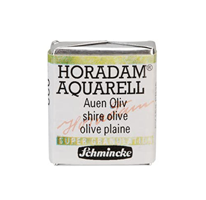 Schmincke - HORADAM® AQUARELL, Super Granulation, 14 932 044 Shire Olive, 1/2 Pans, Very Strong granulating Colors, Finest, Super granulating Watercolors - color: 932 shire olive
