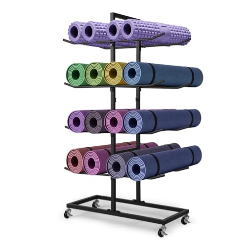 4 Tier Double Sided Metal Yoga Mat Holder, Home Gym Storage Rack