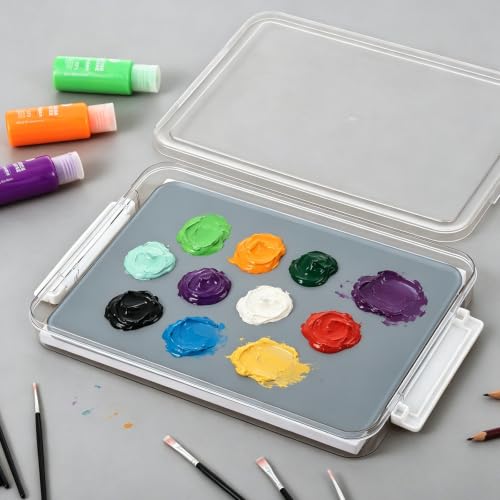 9 x 12 Inch Neutral Grey Tempered Glass Palettes, Paint Palette with Container & Lid & Sponge for Oil Painting, Scratch Resistant Keep Wet Artist Palette for Artist DIY Color Mixing Travel Outdoor