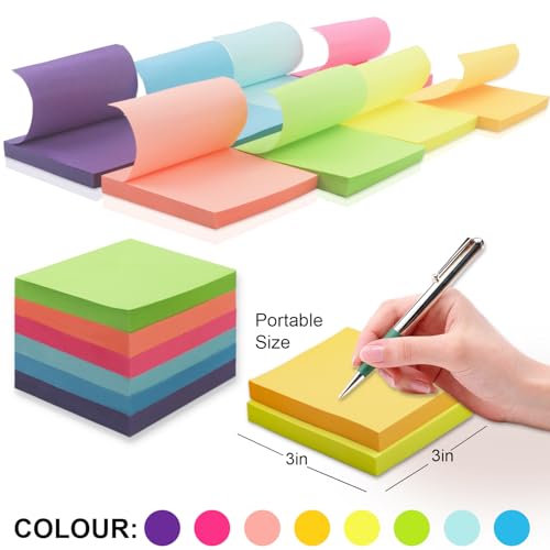 Sticky Notes 3x3, 8 Pack Sticky Pads 100 Sheet/Pad, Bulk Sticky Note Pads, Multicolor Self-Sticky Notes Pad - Teacher Classroom Must Haves, Back to School and Office Supplies Blank Desk Note Pads.