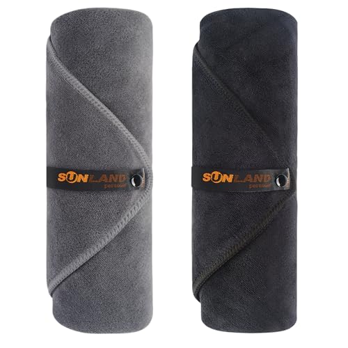 SUNLAND Microfiber Gym Bath Towels for Men Momen 24x48In - color: Black+grey