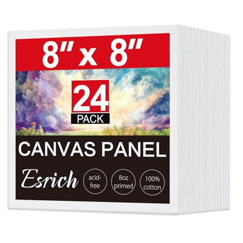ESRICH Canvas for Painting, 24 Pack Square Canvas Boards for Painting 8x8 Cotton Primed Acid Free Blank Canvas Panels for Oil Paint, Watercolor, Acrylic Paint, Gouache and Tempera. - size: 8*8in 24pack