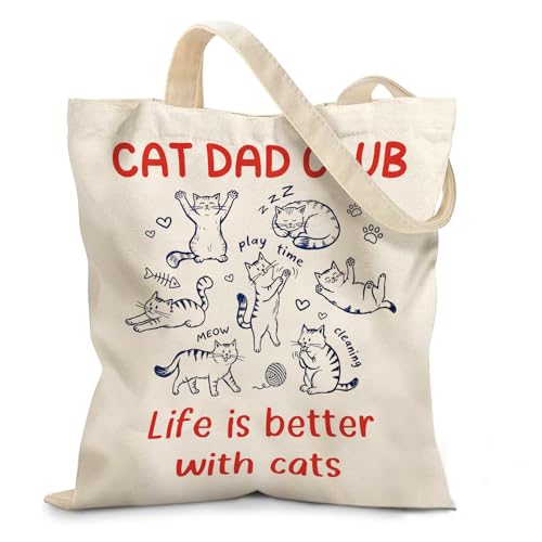 Aesthetic Canvas Tote Bag for Women - with Magnetic Snap Closure & Zipper Inner Pocket Reusable Bag for Shopping - color: Catdad1