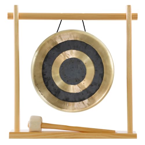 My Little Pagoda 8" to 10" Bronze Gong - Includes Stand, Mallet, Wooden Stand - Perfect for Desktop/Sound Healing & Meditation - size: 8" Subatomic