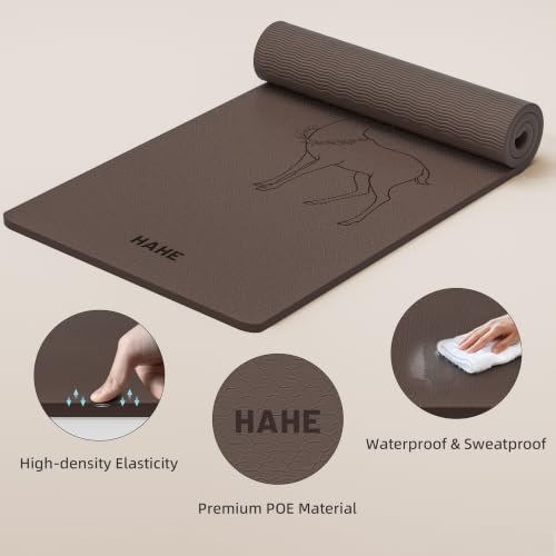 HAHE Extra Wide Yoga Mat, 75"x 32" POE Deer Print Exercise & Fitness Mat - color: Earth Brown