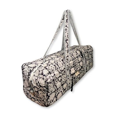 Large Capacity Handblock Printed Yoga Mat bag for Women, Gym Bag, Fits Yoga Blocks, Adjustable strap, Pilates, Gym, Fitness Block & Gear, Light and Durable - color: Charcoal Bloom