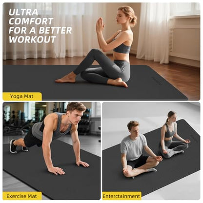 PAIDU Extra Long Wide Yoga Mat, （10mm） Thick Non-Slip Exercise Mat 76"x33" | large mat, ideal for yoga, Pilates & home gym, with non-slip grip & cushioning for all exercises. - color: Black