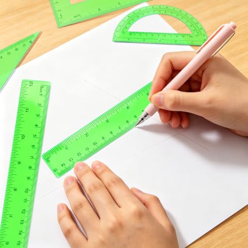 Plastic Clear Ruler Math Set - 6'' 12'' Transparent Straight Ruler, 4'' 6'' Protractor, 30/60 & 45/90 Triangle Ruler, Geometry Math Measuring Tool for School Home Office Drawing Teachers Kids Green - color: Green