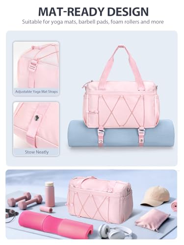 RHDZO Small Gym Bag for Women with Yoga Mat Holder and Wet Pocket, Pink - color: Pink