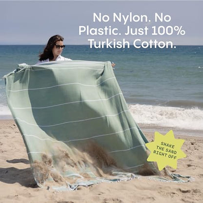 WETCAT Turkish Beach Blanket Sandproof (82"x82") 100% Turkish Cotton, Made in Turkey - Sand Free, Ultra Soft, Extra Large Throw for Picnic – Beige - color: Beige, size: XL Beach Blanket (82" x 82")