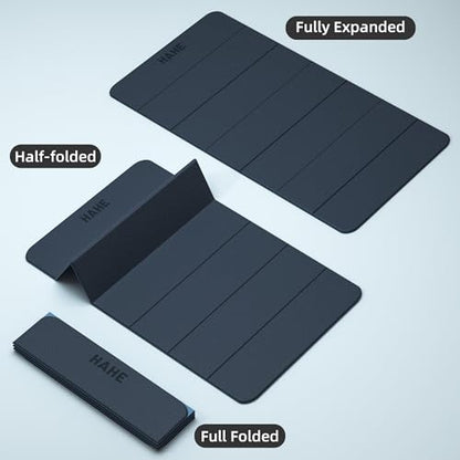 HAHE Extra Wide Folding Exercise Mat 75"x40"x0.4" TPE Fitness Mat | High Density Foldable Yoga Mat, Non-Slip Yoga Mat for Home Gym, Strength Training, Travel, 7-Fold Portable for Women, Men - color: Gray & Haze Blue